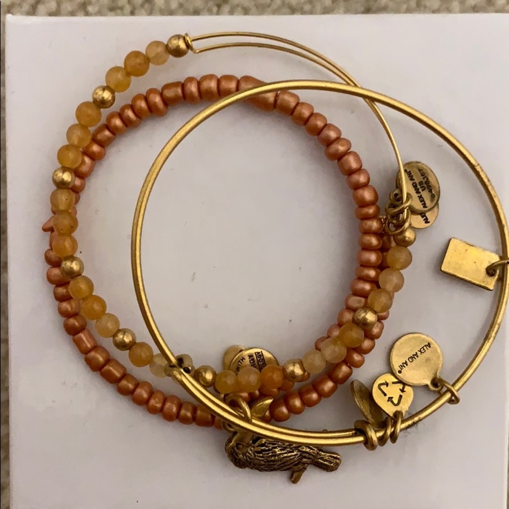 Alex and Ani set of 3 bracelets in gold